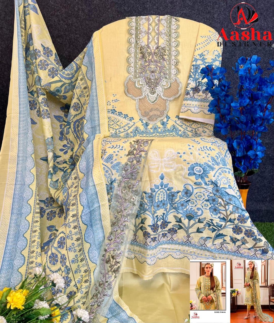 1144-A Aasha Designer Pure Cotton Pakistani Patch Suits