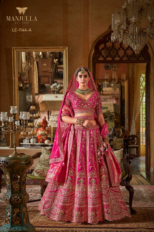 1144-A Dulhan Hit Design Manjulla Tone Silk Bridal Lehenga Choli