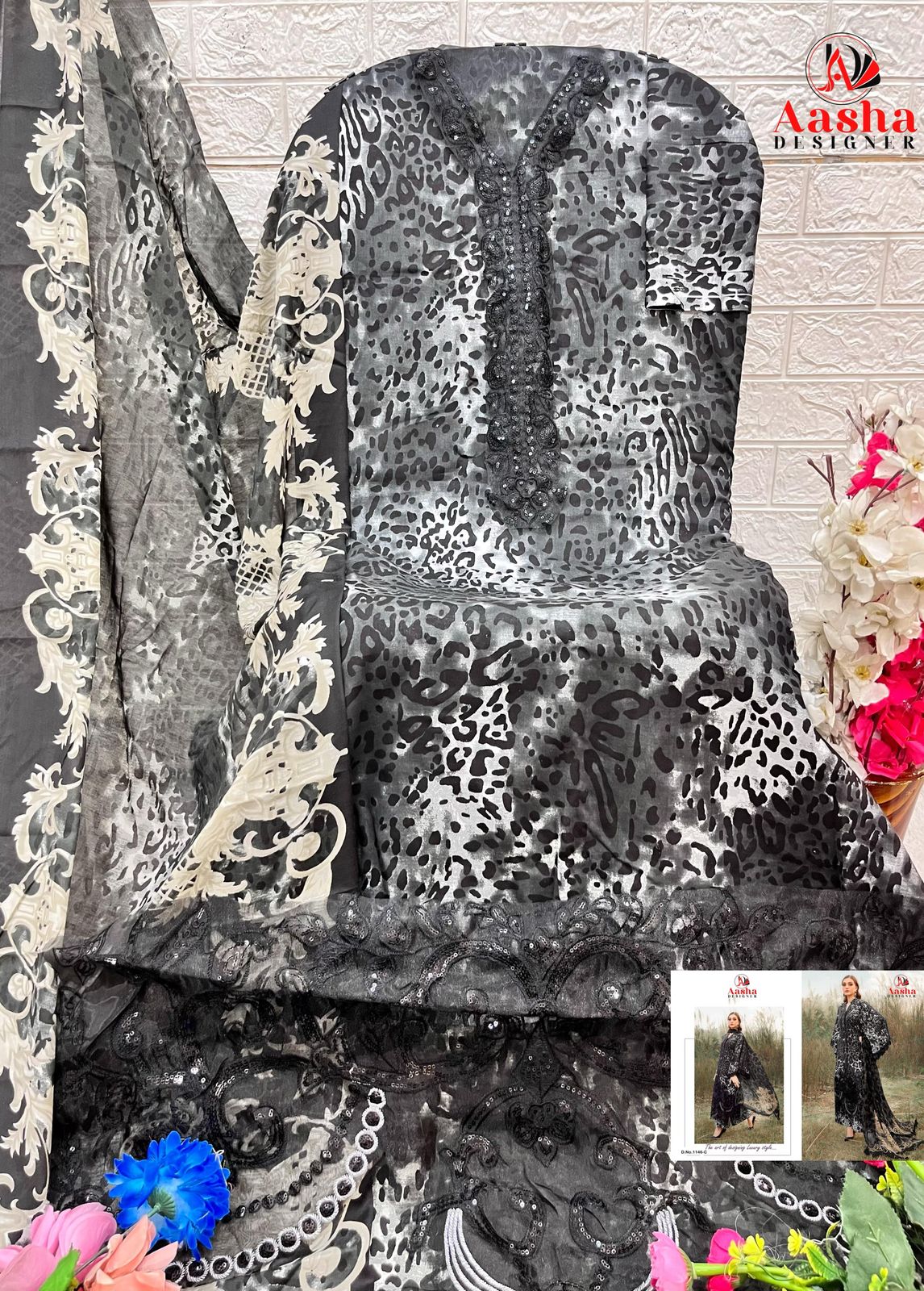 1146-A Aasha Designer Pure Cotton Pakistani Patch Suits