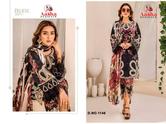 1146 Black Aasha Designer Pure Cotton Pakistani Salwar Suits