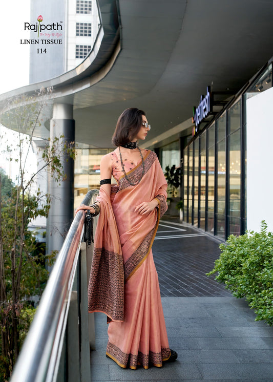 114 Blackberry Rajpath Linen Sarees
