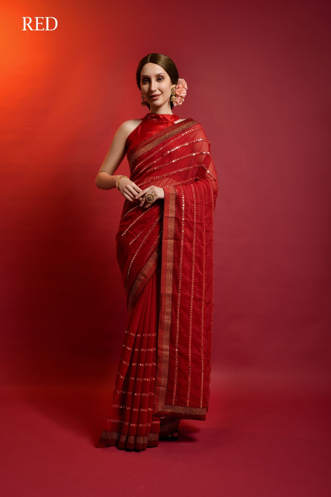 Mirror Line Red Fashion Berry Sarees