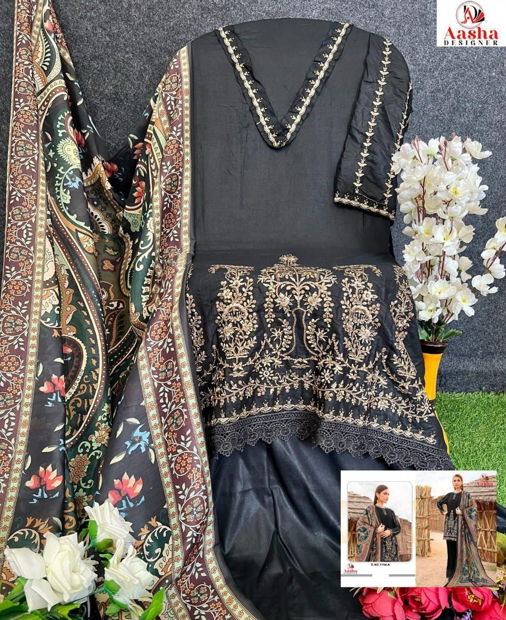 1154-A Aasha Designer Heavy Rayon Pakistani Salwar Suits