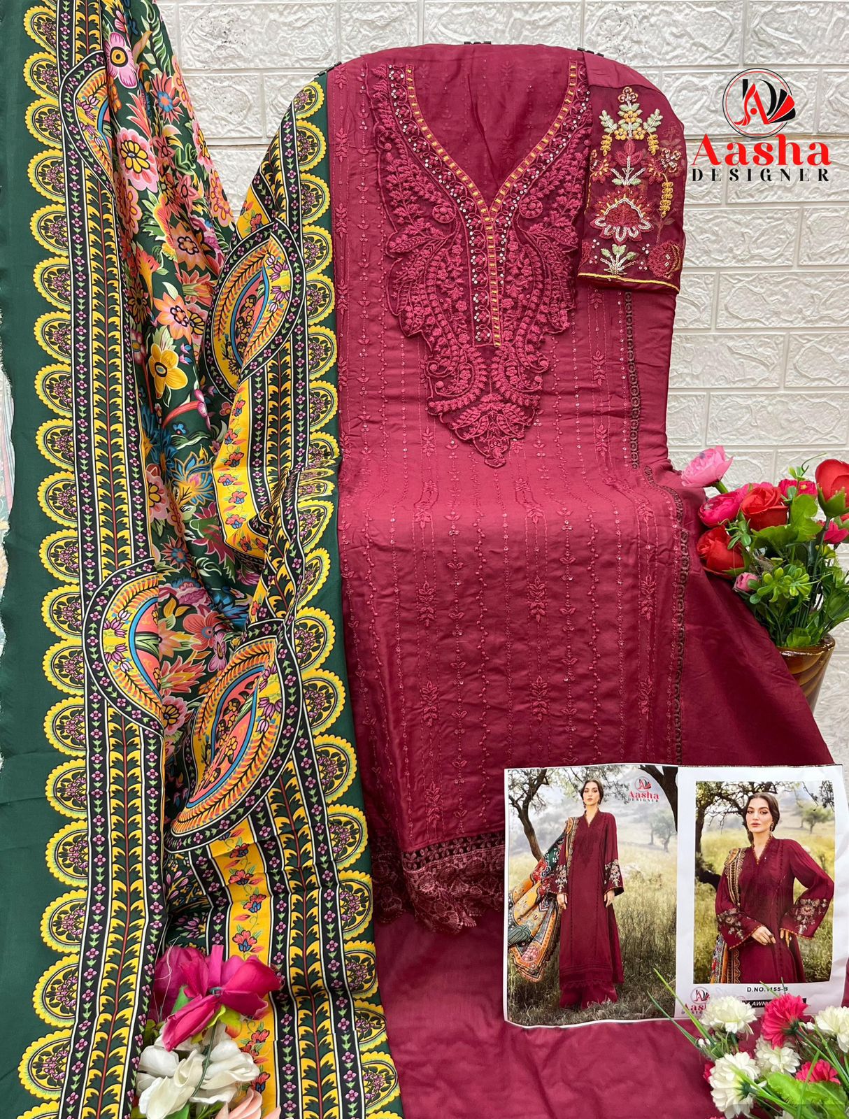 1155-B Aasha Designer Heavy Rayon Pakistani Salwar Suits