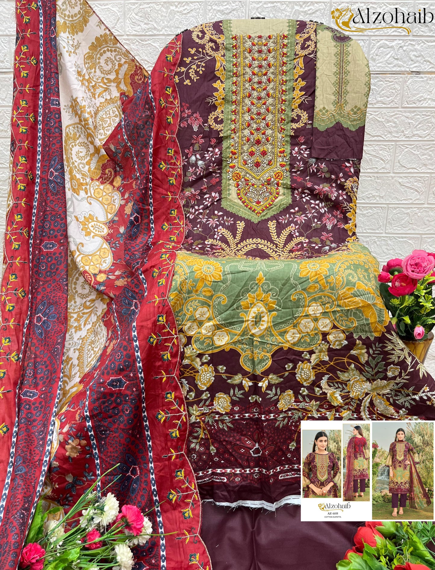 1155 Al Zohaib Pure Cotton Pakistani Salwar Suits