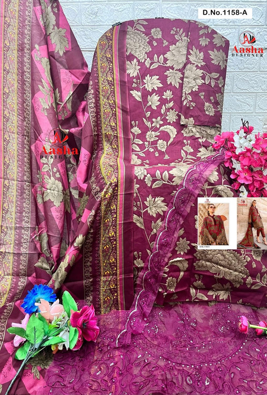 1158-A Aasha Designer Printed Pakistani Patch Suits