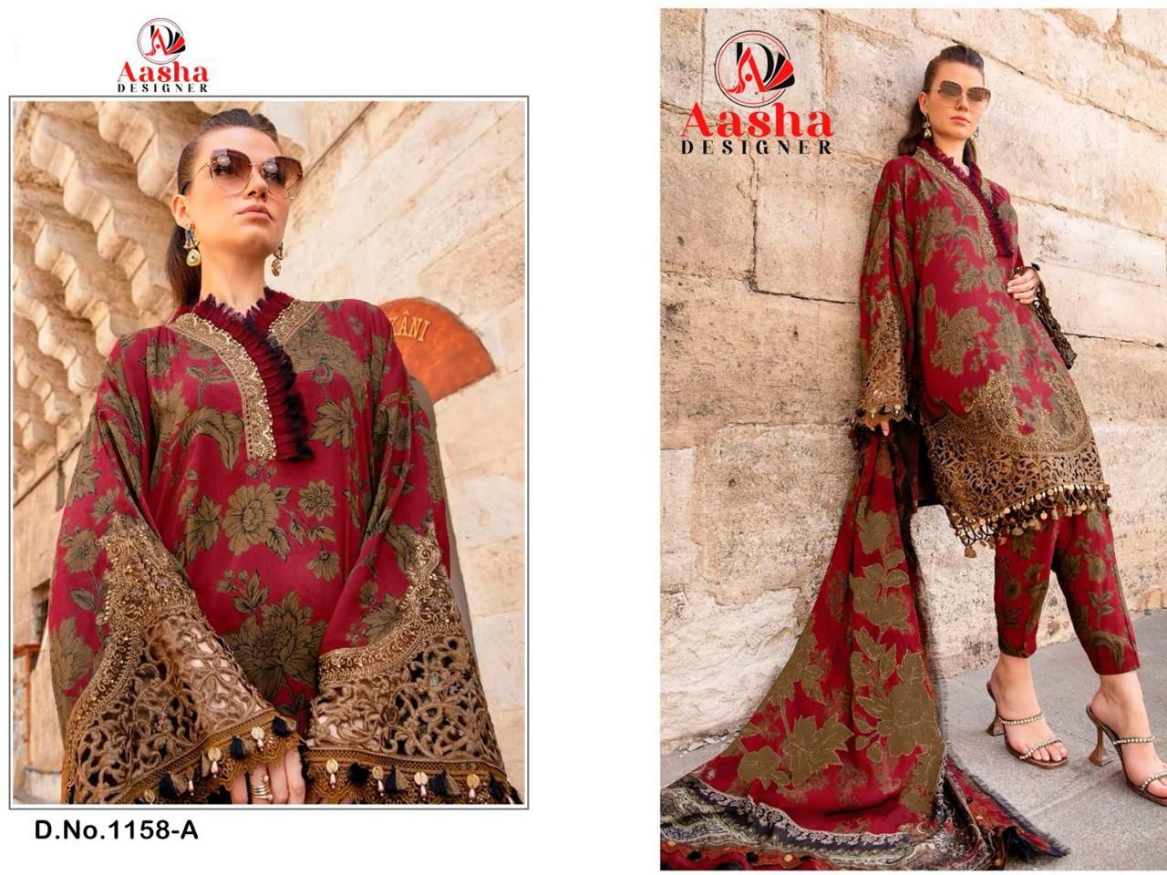 1158-A Aasha Designer Printed Pakistani Patch Suits