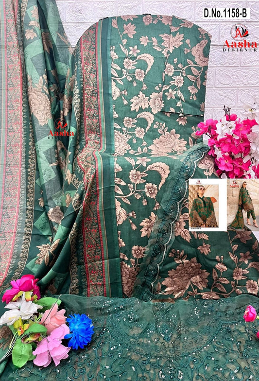 1158-B Aasha Designer Printed Pakistani Patch Suits