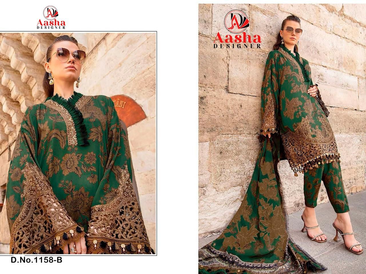 1158-B Aasha Designer Printed Pakistani Patch Suits