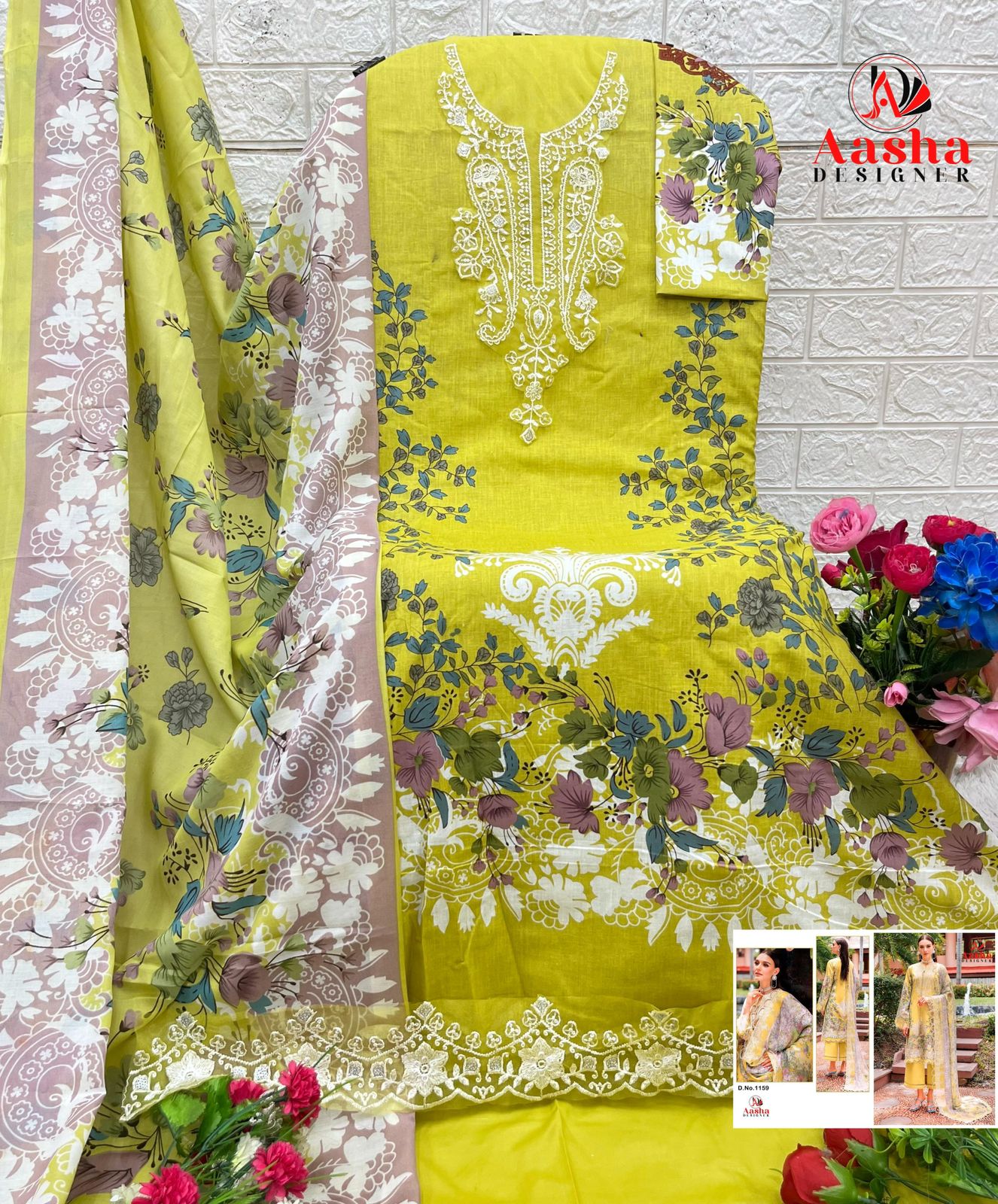 1159 Aasha Designer Pure Cotton Pakistani Patch Suits