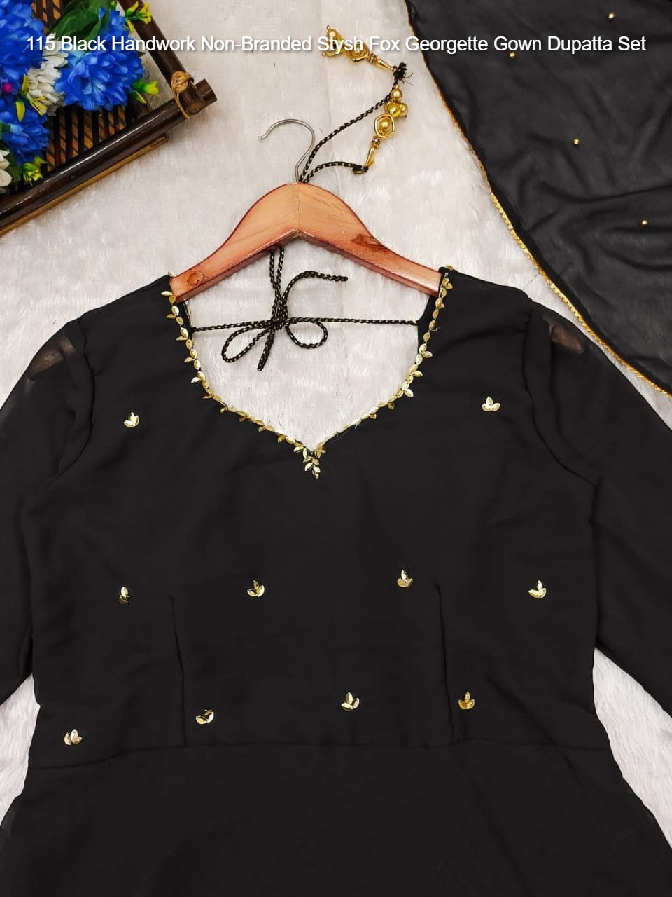 115 Black Handwork Non-Branded Stysh Fox Georgette Gown Dupatta Set