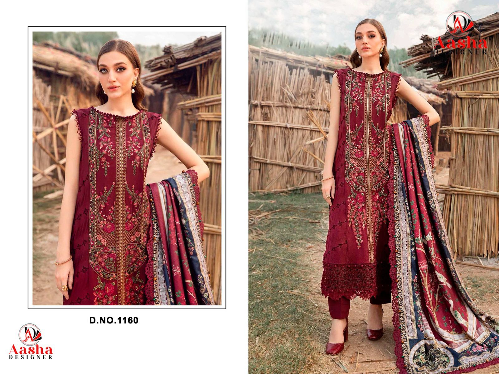 1160 Maroon Aasha Designer Embroidery Pakistani Salwar Suits