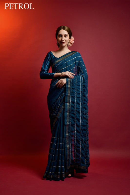 Mirror Line Petrol Fashion Berry Sarees