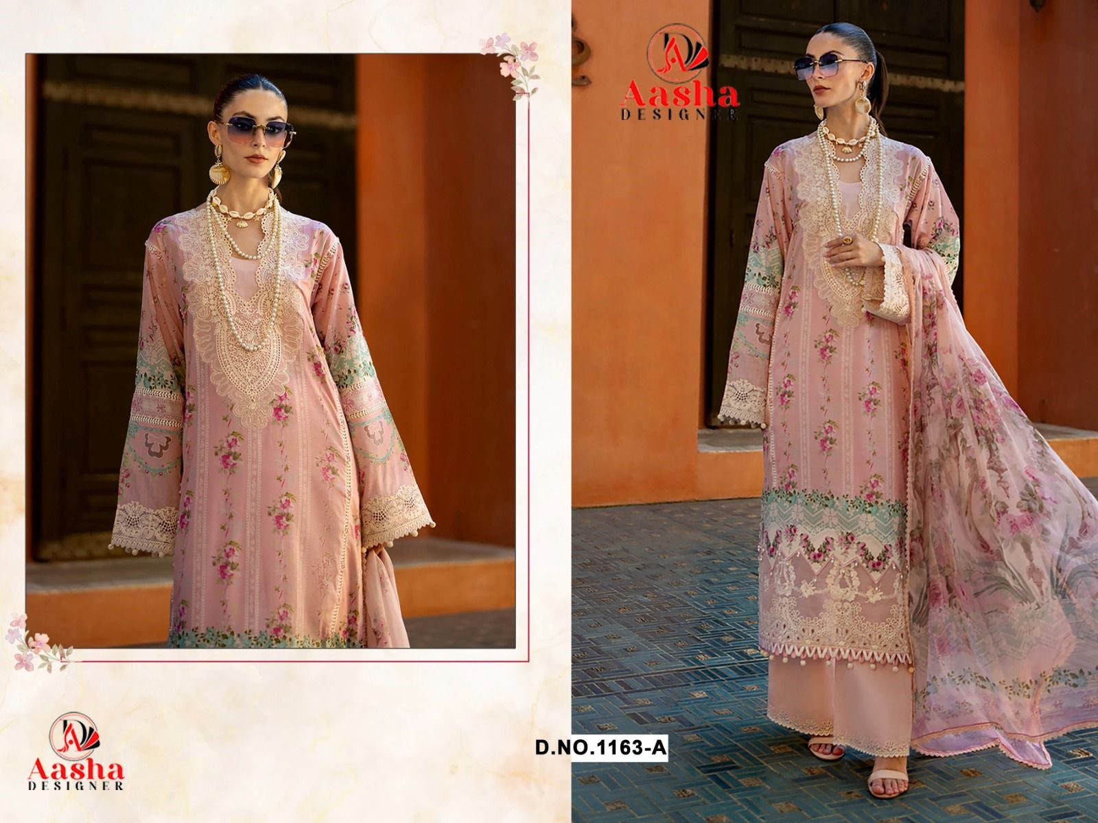 1163-A Aasha Designer Embroidery Pakistani Patch Suits