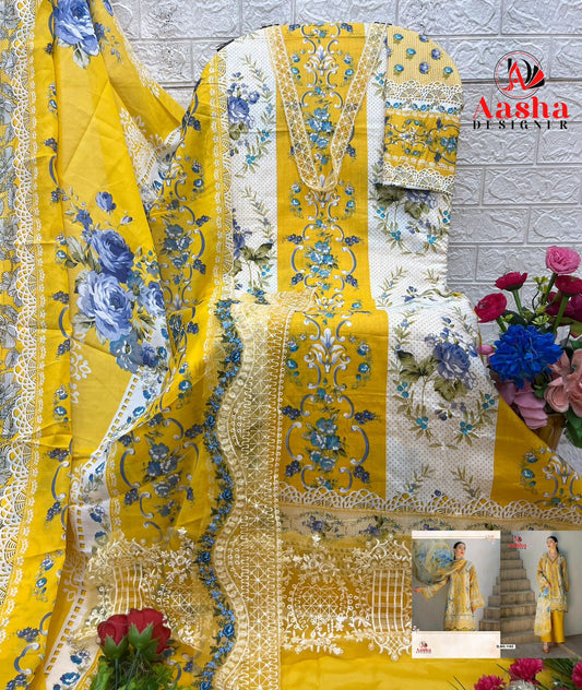 1163 Yellow Aasha Designer Embroidery Pakistani Patch Suits