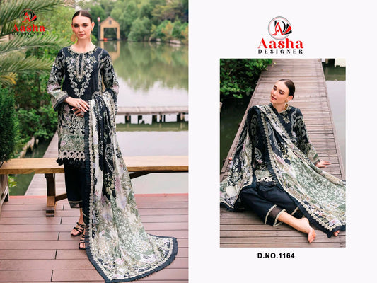1164 Black Aasha Designer Embroidery Pakistani Patch Suits