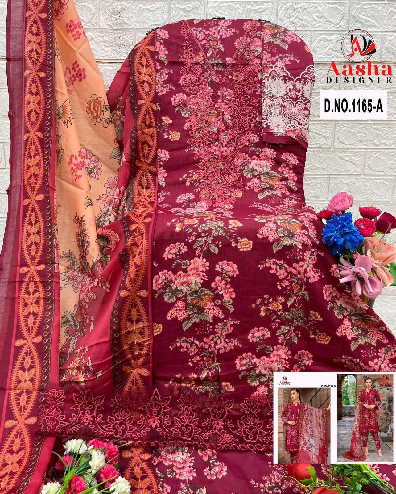 1165-A Aasha Designer Pure Cotton Pakistani Patch Suits