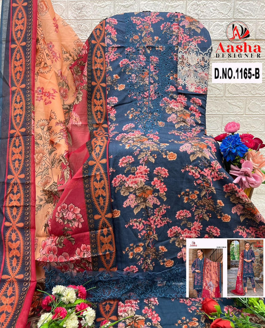 1165-B Aasha Designer Pure Cotton Pakistani Patch Suits