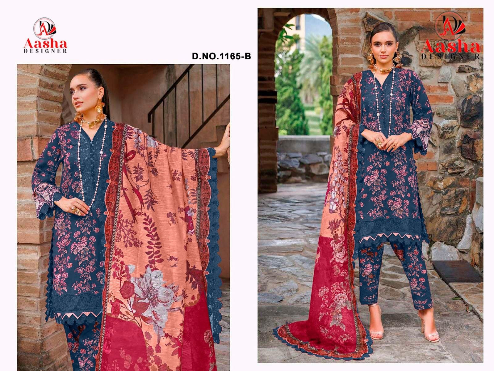 1165-B Aasha Designer Pure Cotton Pakistani Patch Suits