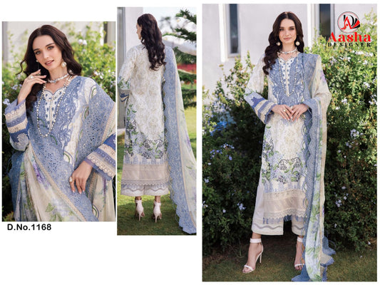 1168 White Aasha Designer Printed Pakistani Salwar Suits