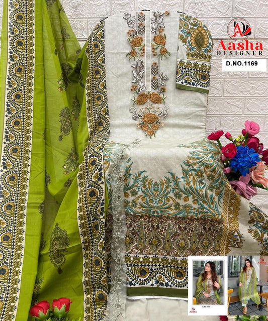 1169 White Aasha Designer Embroidery Pakistani Patch Suits