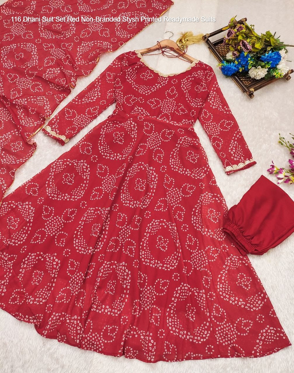 116 Dhani Suit Set Red Non-Branded Stysh Printed Readymade Suits