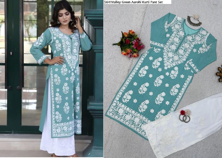 5641Valley Green Aarohi Kurti Pant Set