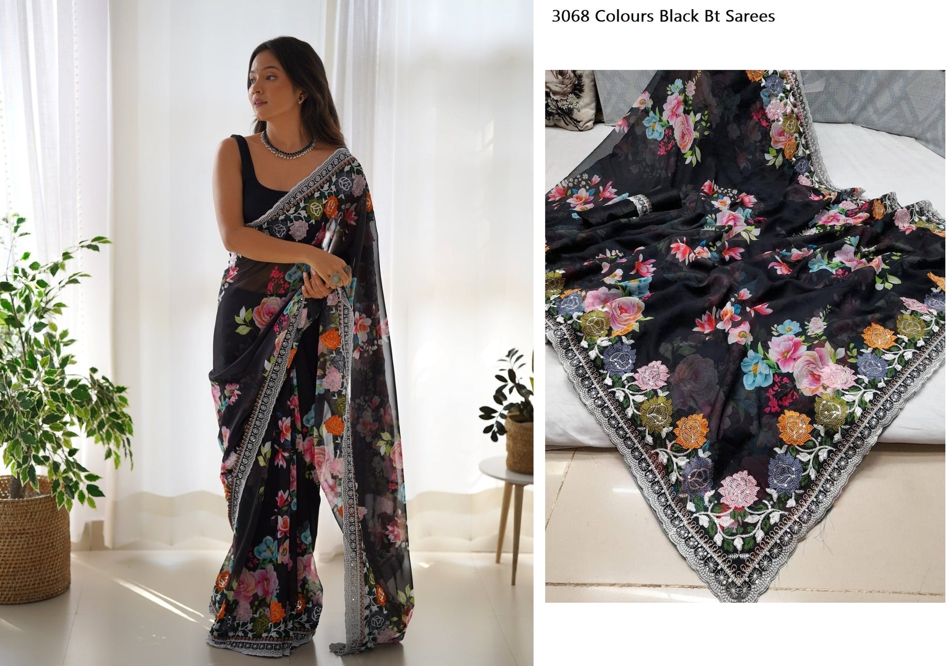3068 Black Bt Sarees