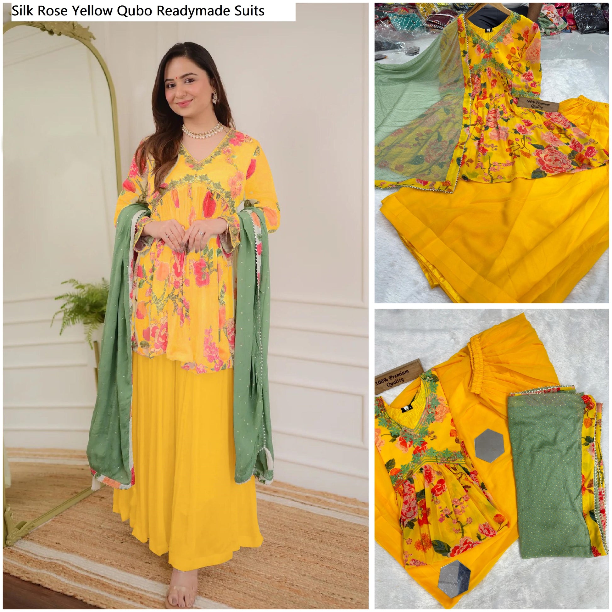 Silk Rose Yellow Qubo Readymade Suits