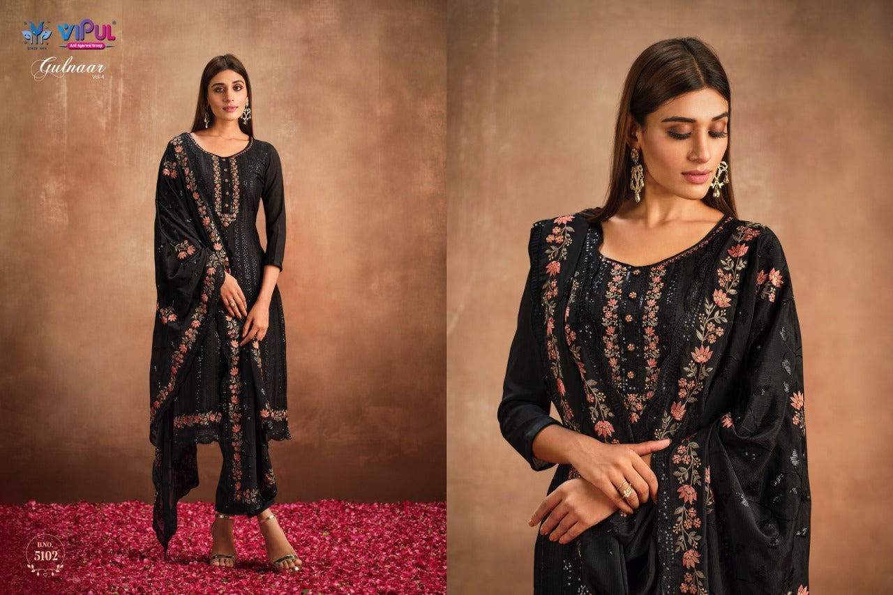 5102 Gulnaar Vol 4 Vipul Unstitched Suits