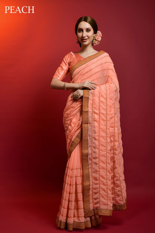 Mirror Line Peach Fashion Berry Sarees