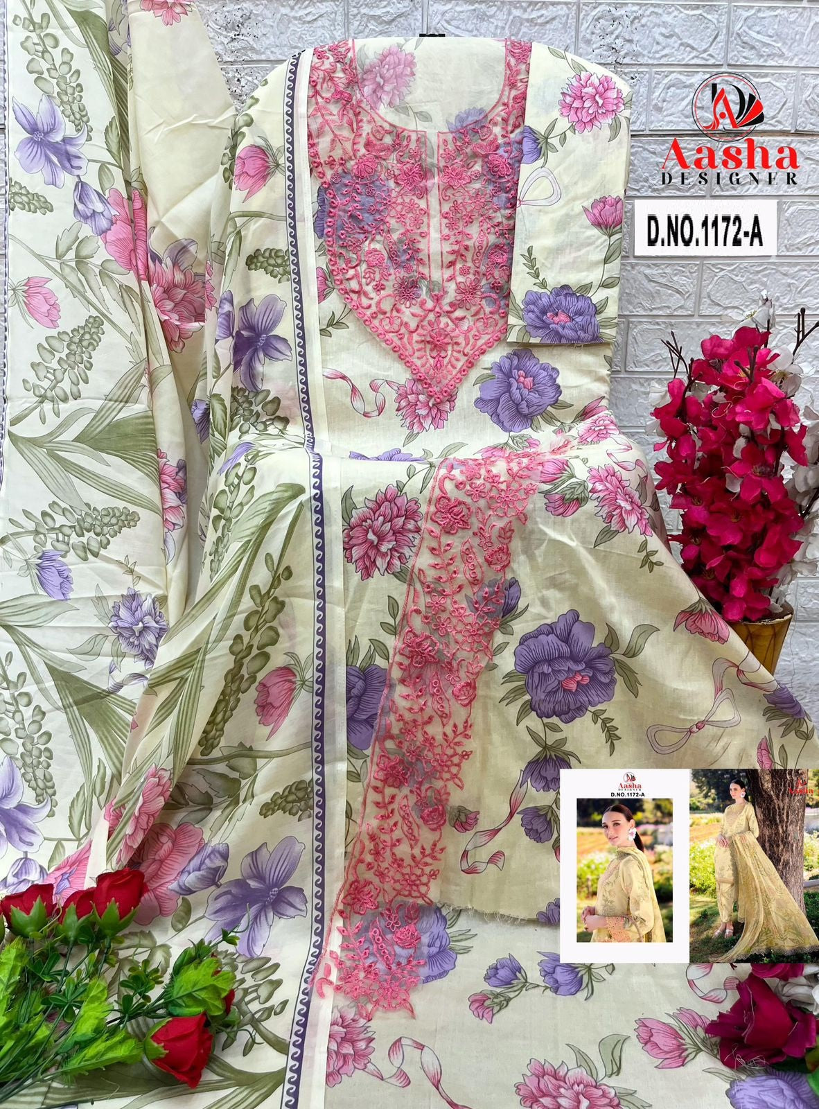 1172-A Aasha Designer Printed Pakistani Patch Suits