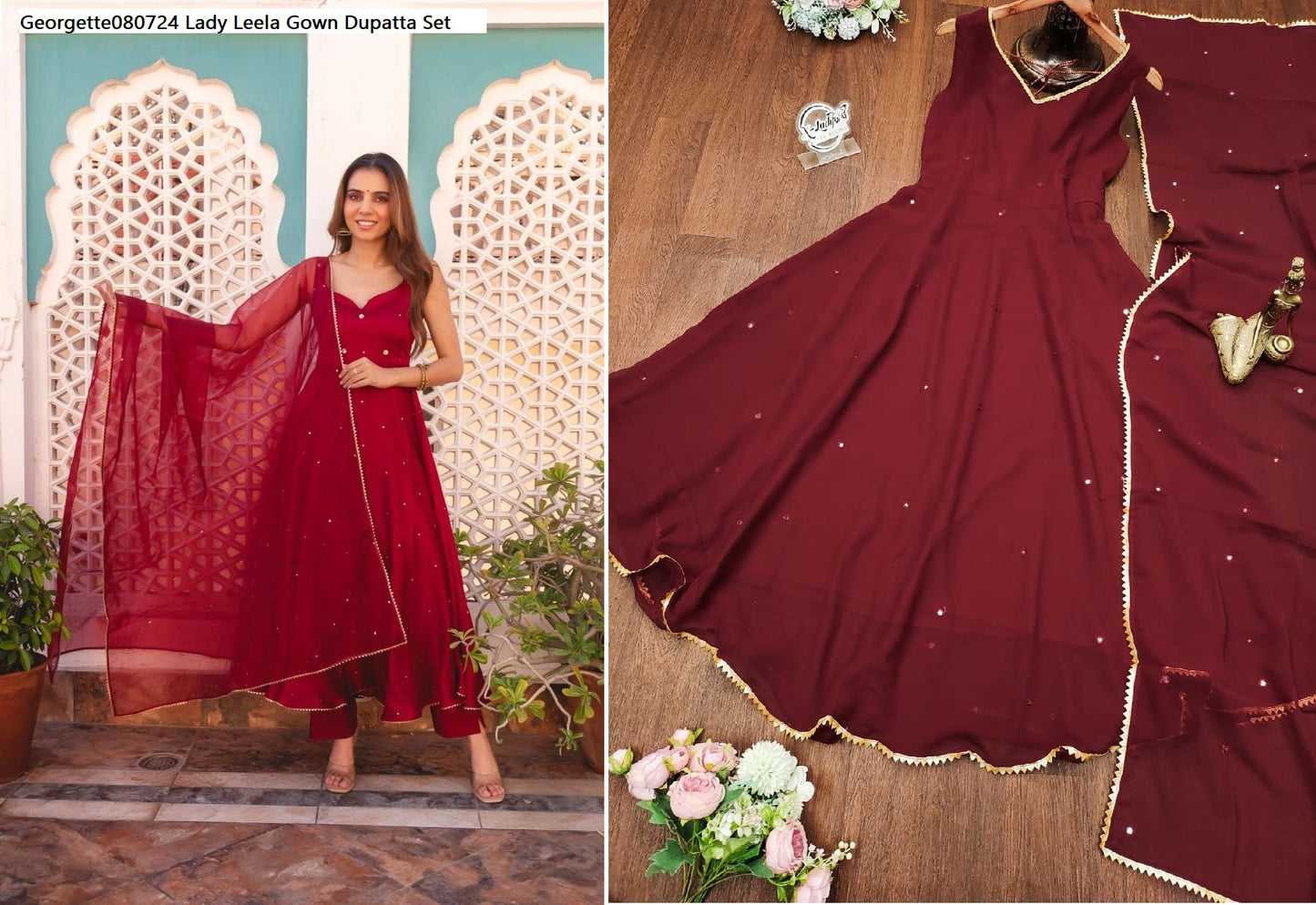 Georgette080724 Lady Leela Gown Dupatta Set