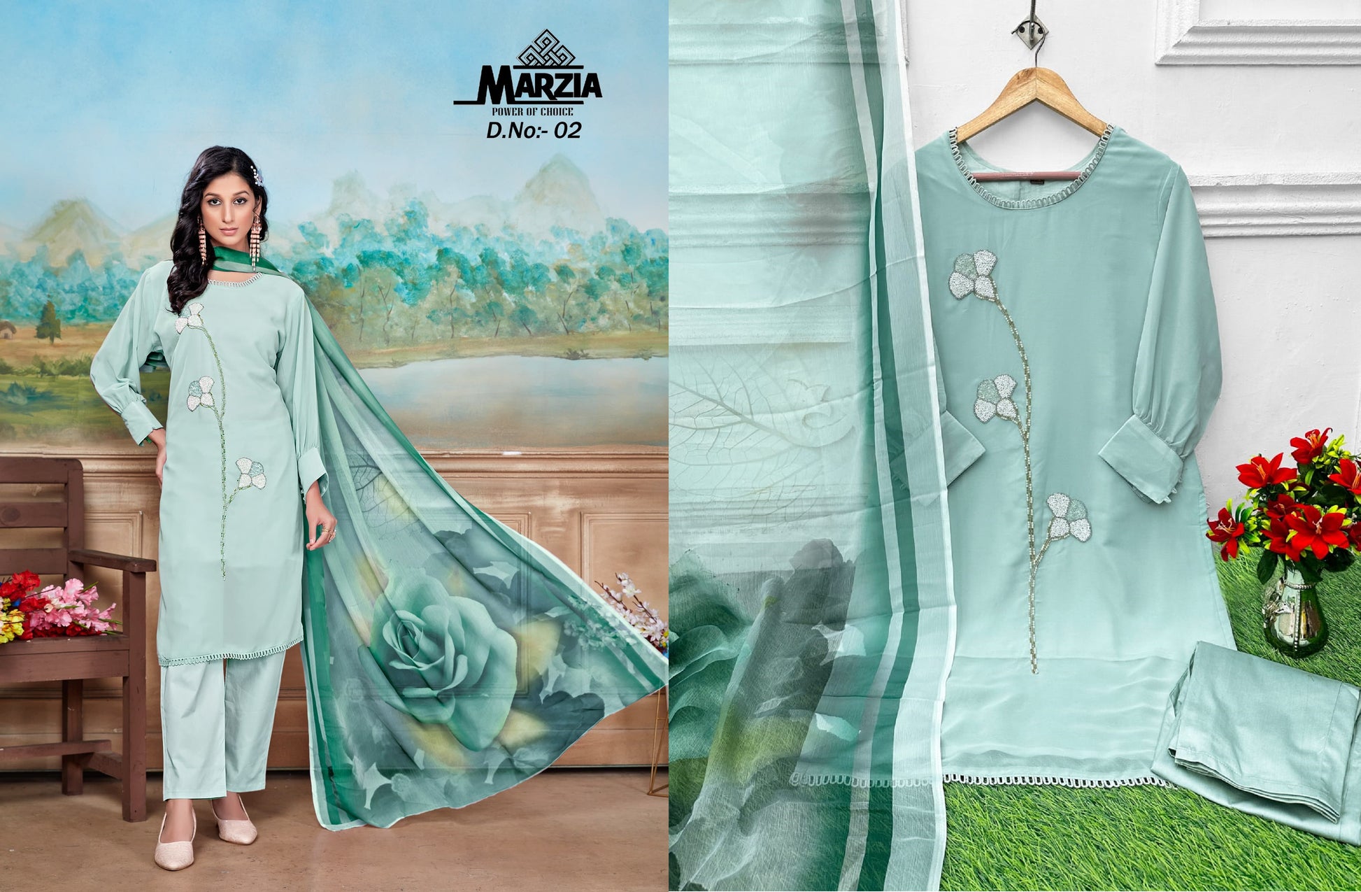 Dn-02Sky Blue Marzia Pakistani Readymade Suits