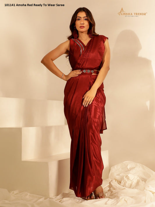 101141Red Amoha Ready To Wear Saree