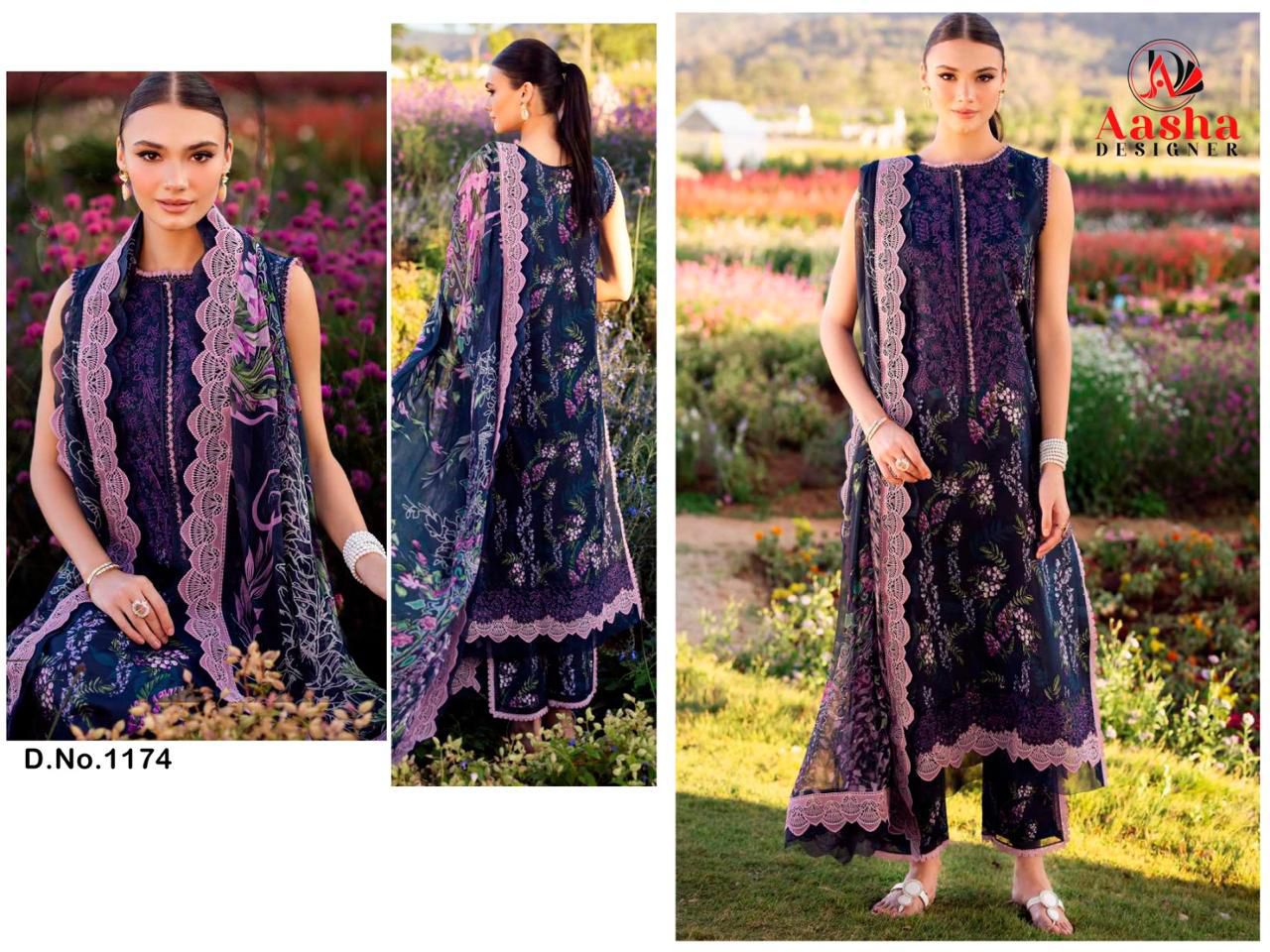 1174 Purple Aasha Designer Embroidery Pakistani Patch Suits