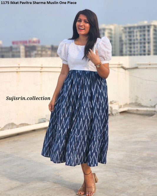 1175 Ikkat Pavitra Sharma Muslin One Piece