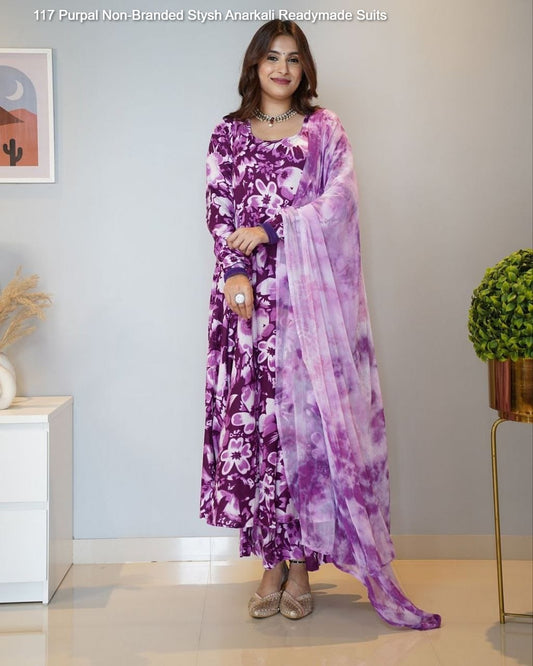 117 Purpal Non-Branded Stysh Anarkali Readymade Suits