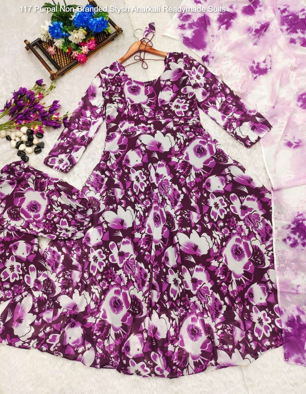 117 Purpal Non-Branded Stysh Anarkali Readymade Suits