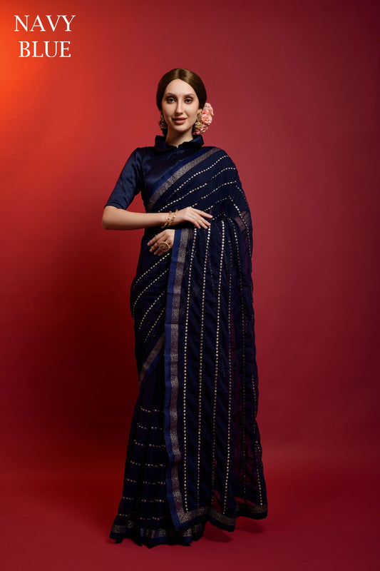 Mirror Line Navy Blue Fashion Berry Sarees