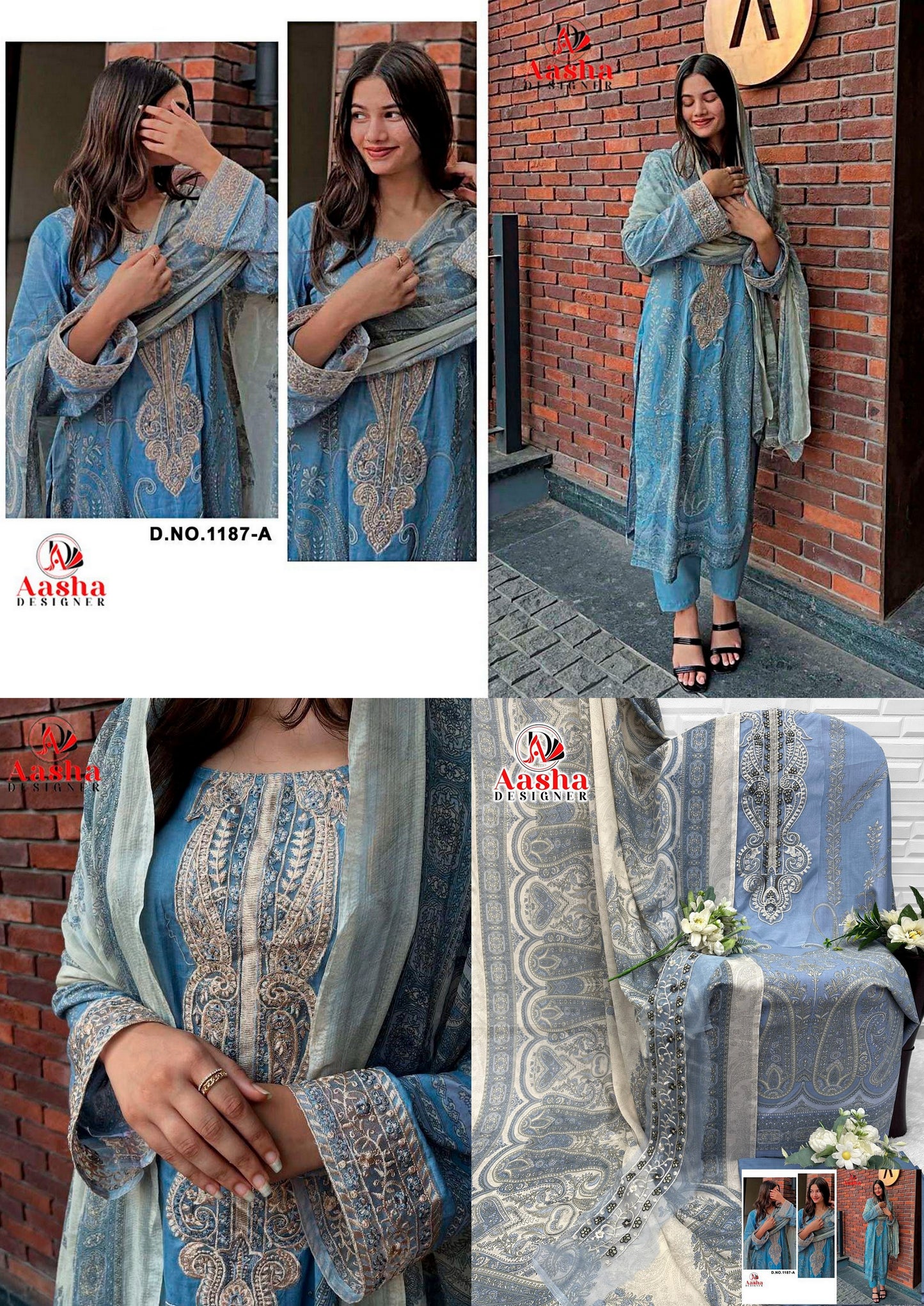 1187-A Aasha Designer Pure Cotton Pakistani Patch Suits