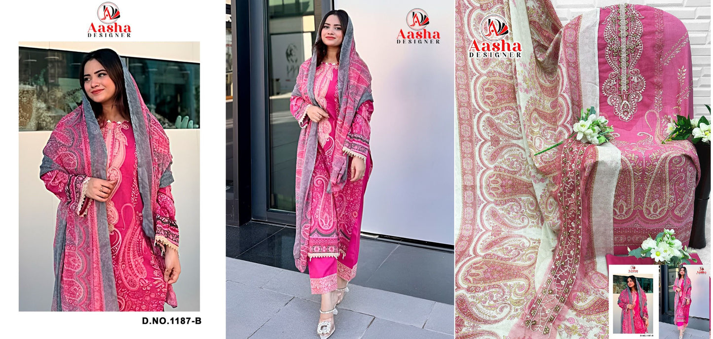 1187-B Aasha Designer Pure Cotton Pakistani Patch Suits
