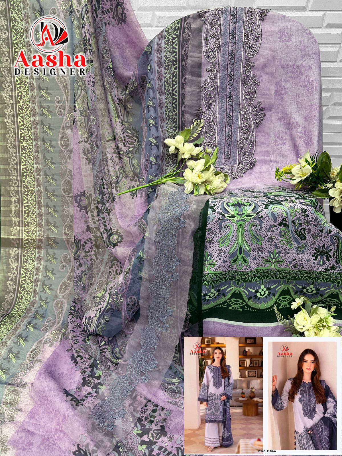 1190-A Aasha Designer Pure Cotton Pakistani Patch Suits