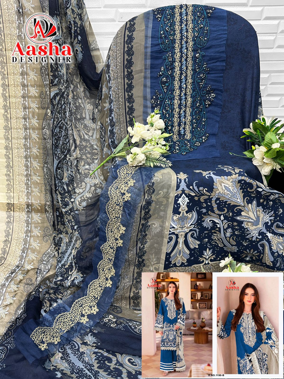 1190-B Aasha Designer Pure Cotton Pakistani Patch Suits