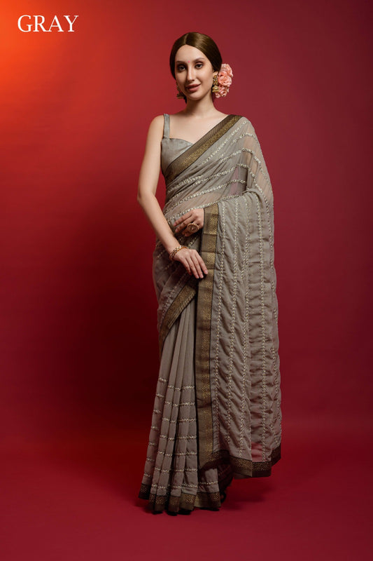 Mirror Line Gray Fashion Berry Sarees