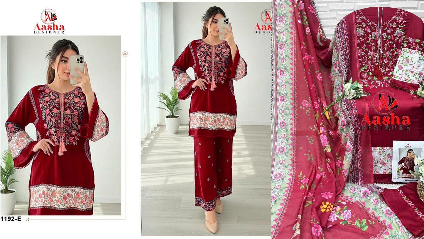1192-E Aasha Designer Pure Rayon Pakistani Salwar Suits