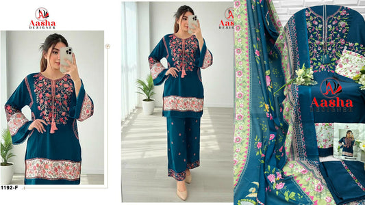 1192-F Aasha Designer Pure Rayon Pakistani Salwar Suits