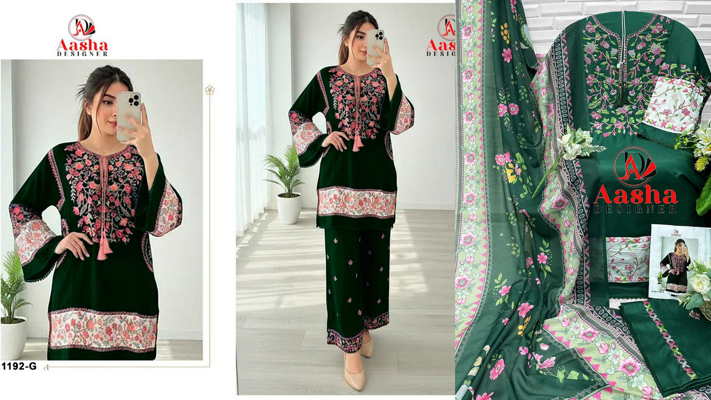 1192-G Aasha Designer Pure Rayon Pakistani Salwar Suits
