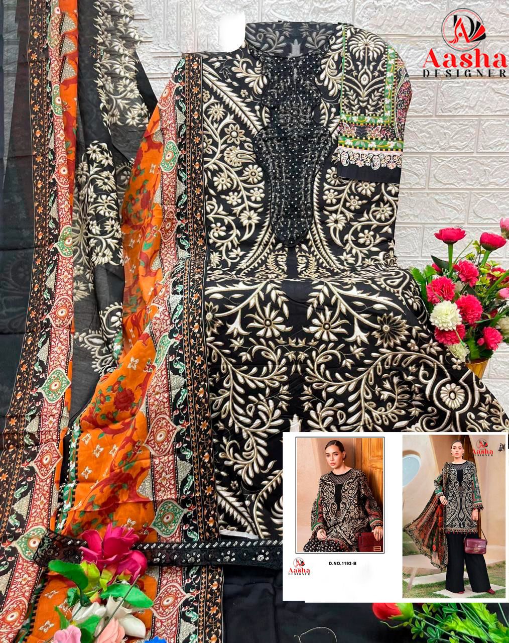 1193-B Aasha Designer Pure Cotton Pakistani Patch Suits
