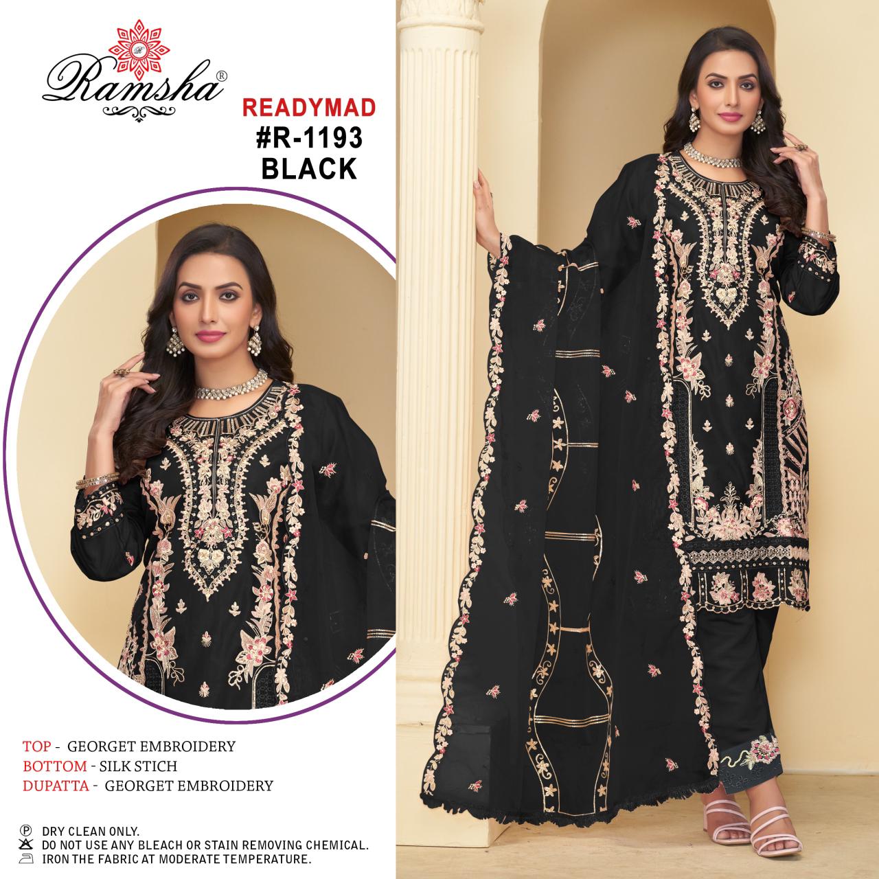 1193 Black Ramsha Georgette Pakistani Readymade Suits